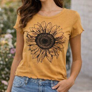 Sunflower Graphic Tee | Mustard Yellow Baby Tee | Women’s Size Small